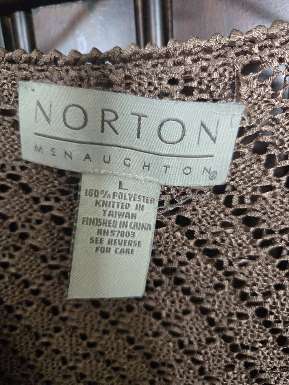 Crochet Knit Bronze V-Neck Cardigan Sweater, Sz. L - Picture 2 of 10